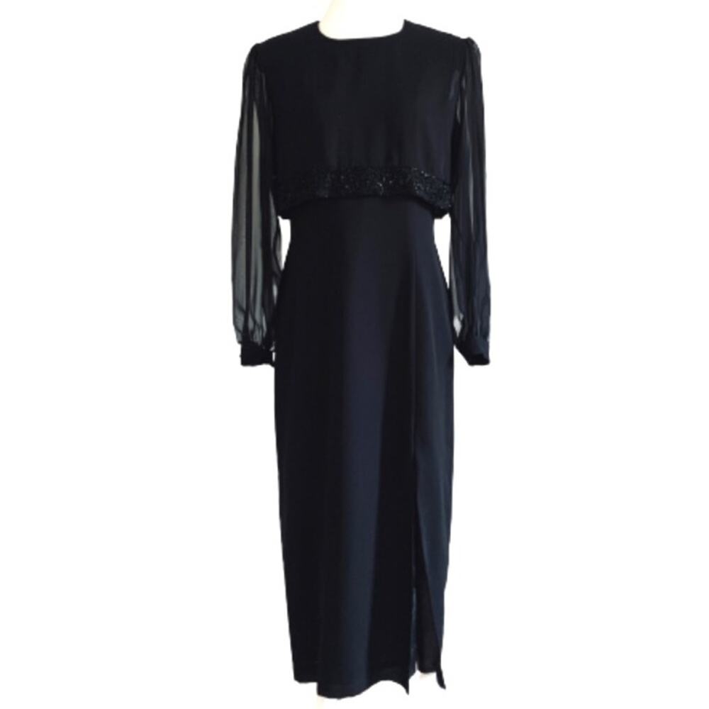 Jeffrey & Dara Dress by Linda Hutley Black Beaded Puff Sheer Sleeve Formal 10